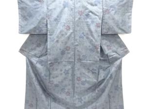 よろけ縞に花模様織出し本場泥大島紬着物